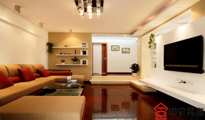 2023现代家庭客厅棕色沙发装修设计装饰图
