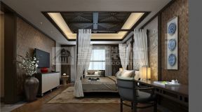 新中式别墅卧室床缦装修效果图片
