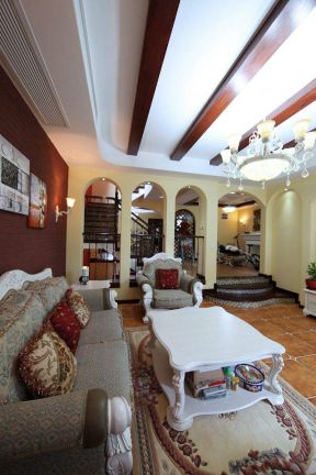 地中海复古风格别墅白色茶几装修效果图片案例