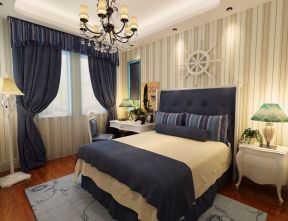 地中海风格别墅装修案例 蓝色窗帘装修效果图片