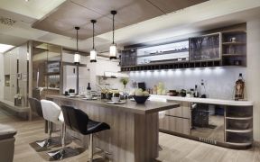 现代混搭风格开放式厨房吧台设计图片