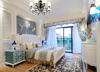 地中海风格别墅卧室床头背景墙装修效果图案例
