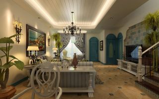地中海风格别墅客厅壁灯装修案例图片
