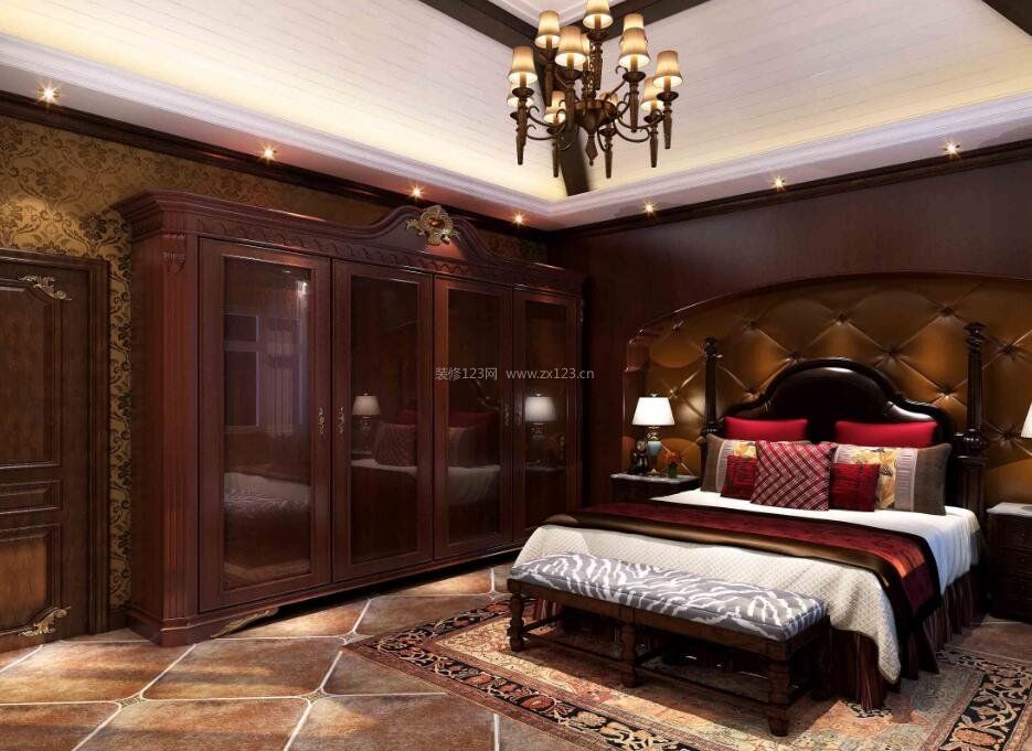 美式古典风格家居卧室床装修设计效果图