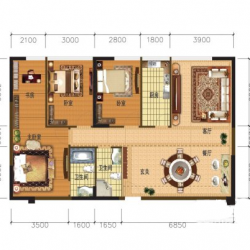 K1户型， 3室2厅2卫1厨， 建筑面积约148.93平米