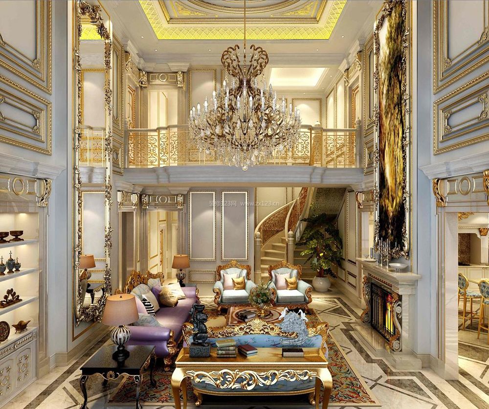 2023法式风格富裕型别墅客厅装修效果图片