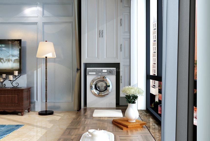 18沉稳美式客厅设计图 2018阳台洗衣机柜子装