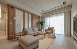 日式室内客厅家具沙发摆放设计效果图