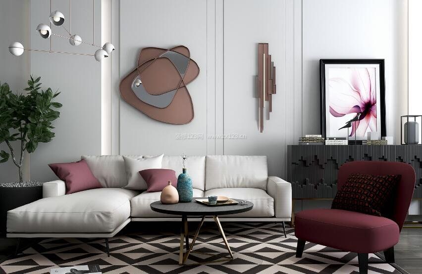 法式极简风格客厅色彩装饰装修效果图