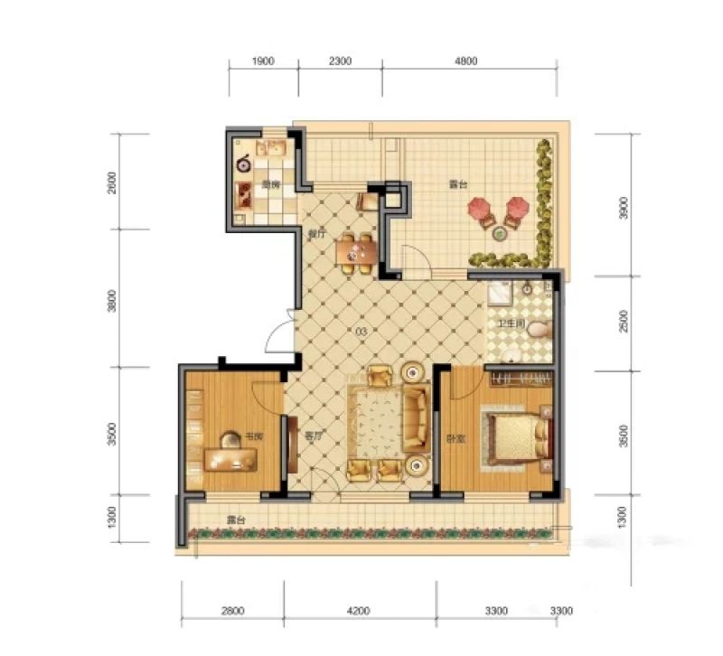 B6_7#3-6F户型， 3室2厅2卫1厨， 建筑面积约115.00平米.webp