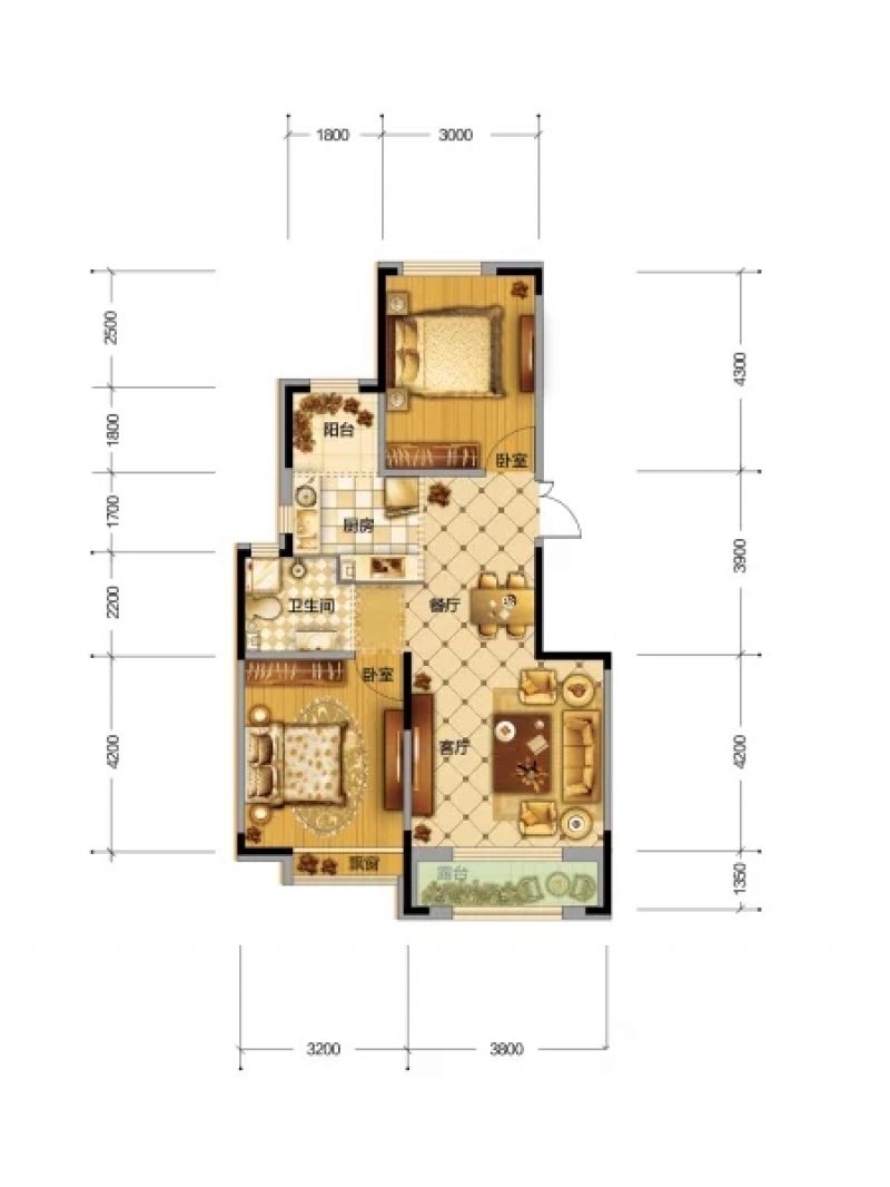 B8_12_17#户型， 2室2厅1卫0厨， 建筑面积约88.00平米0.webp