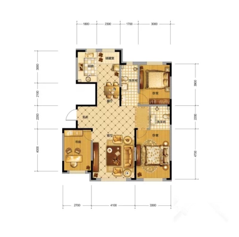 B21-2#户型， 3室2厅2卫1厨， 建筑面积约127.00平米0.webp