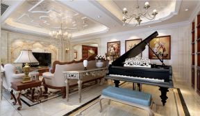 2023美式风格家装客厅钢琴区装修效果图片