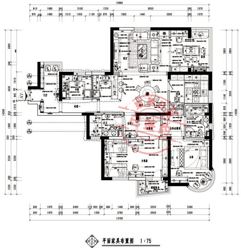 江南新天地160平米現(xiàn)代美式風格裝修效果圖