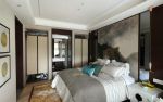 现代中式家装卧室床头背景墙水墨画设计图片