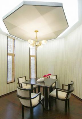 现代中式家装餐厅菱形吊顶设计效果图片