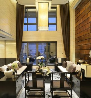 现代中式家装挑高客厅装修设计图片
