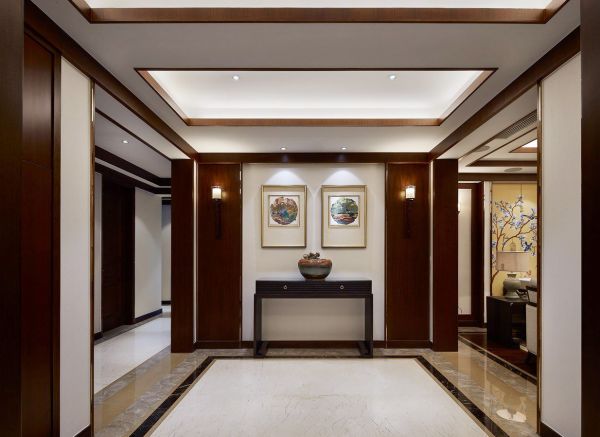 新中式风格进门玄关背景墙挂画装修设计图_装