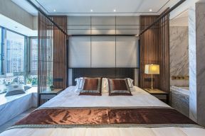 新中式古典卧室床头两边造型设计效果图