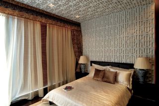 新中式古典卧室床头吊顶装潢设计图片