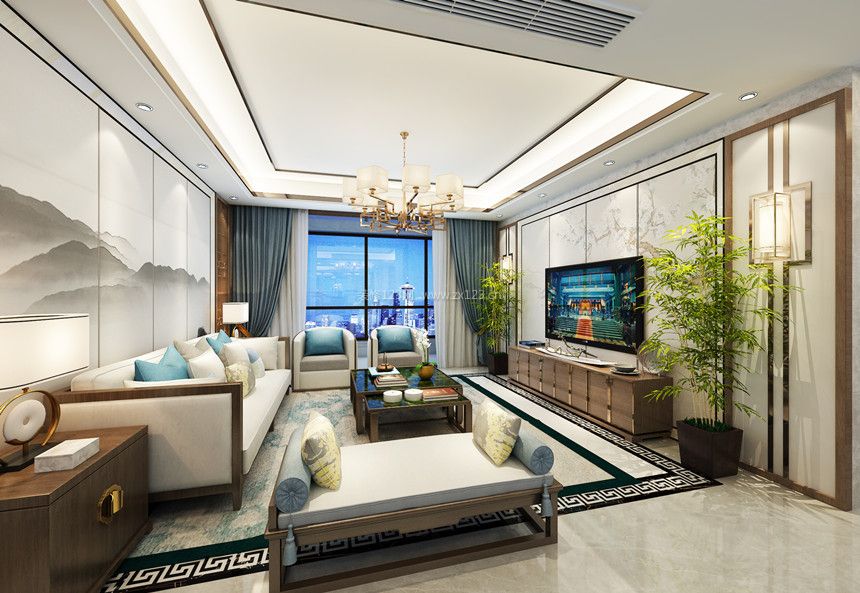 2023典雅新中式客厅沙发家装效果图片