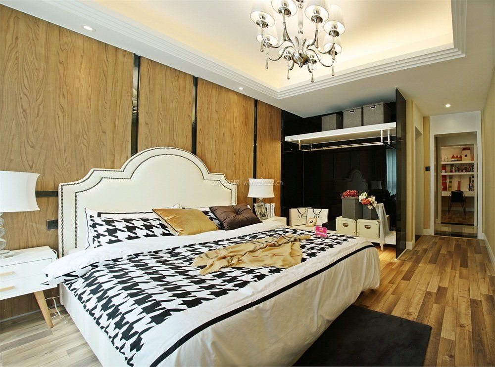 温馨家装卧室生态木背景墙设计图片