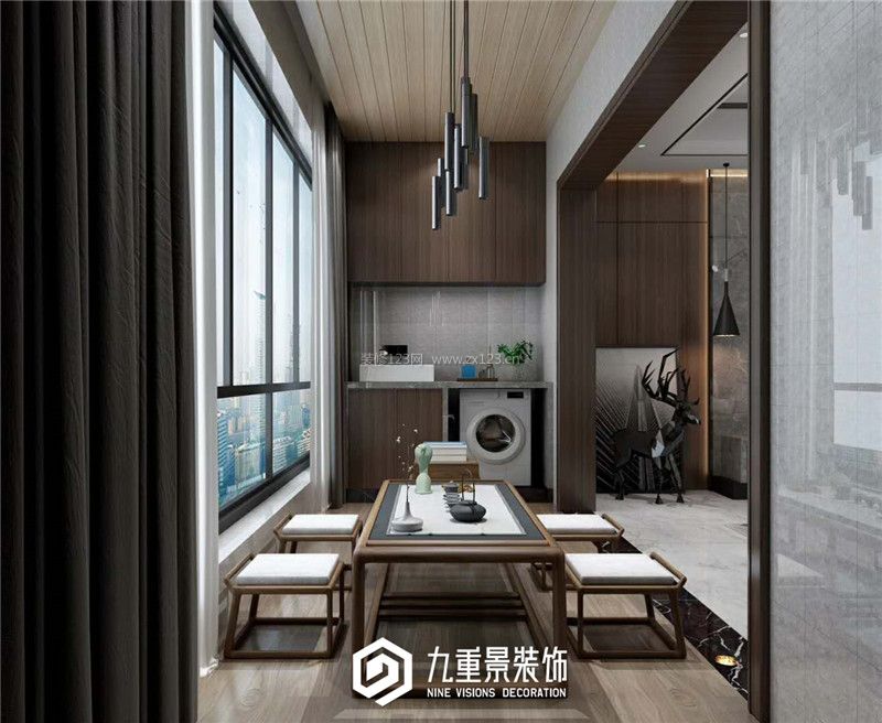 新中式阳台茶室装修设计效果图片