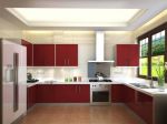 2023简约现代厨房酒红色橱柜装修效果图片