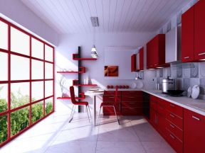 2023现代风格厨房酒红色橱柜设计图片