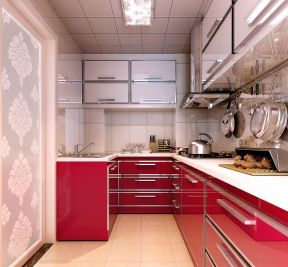 2023时尚现代厨房酒红色橱柜装修效果图片