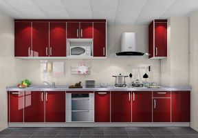 2023个性现代厨房酒红色橱柜装修效果图片