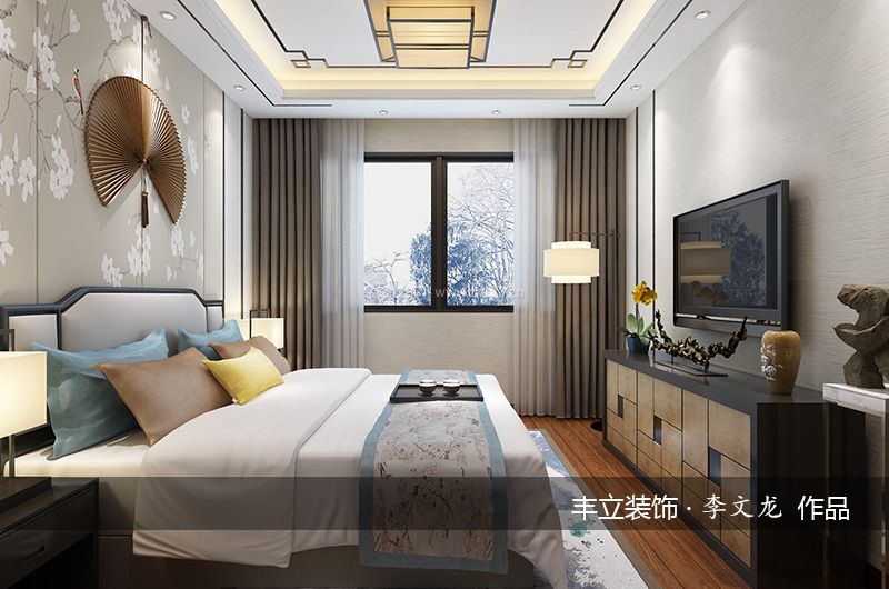 新中式风格三居装修效果图 2020三居卧室装修 2020卧室装饰品和摆放图片