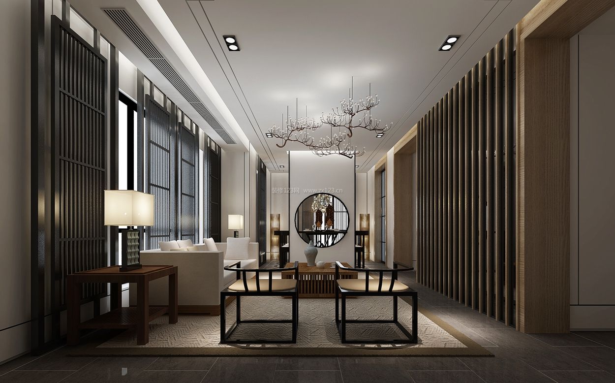 新中式风格跃层装修效果图 新中式客厅沙发图片大全