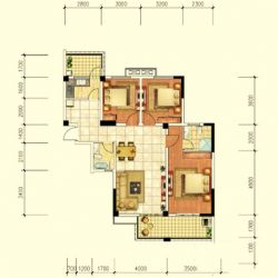 C1户型， 3室2厅2卫0厨， 建筑面积约117.67平米