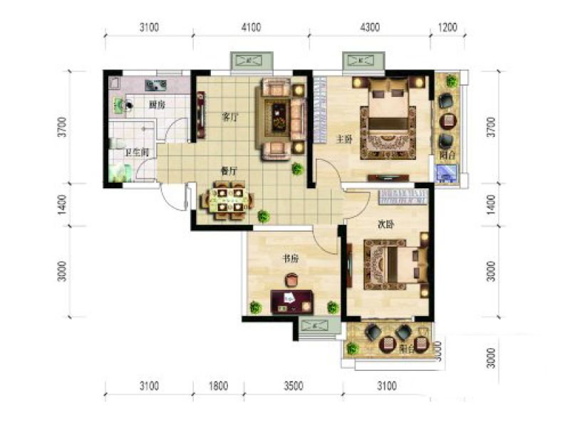 01户型， 3室2厅1卫0厨， 建筑面积约99.00平米
