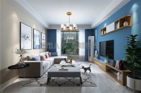 2020简约家庭客厅装修设计图 蓝色电视墙装修效果图
