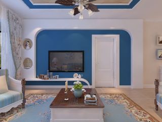 2023地中海客厅蓝色电视墙装修设计效果图
