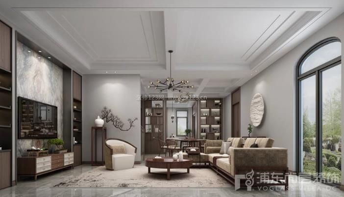 上海保集澜湾640平米中式风格客厅装修效果图