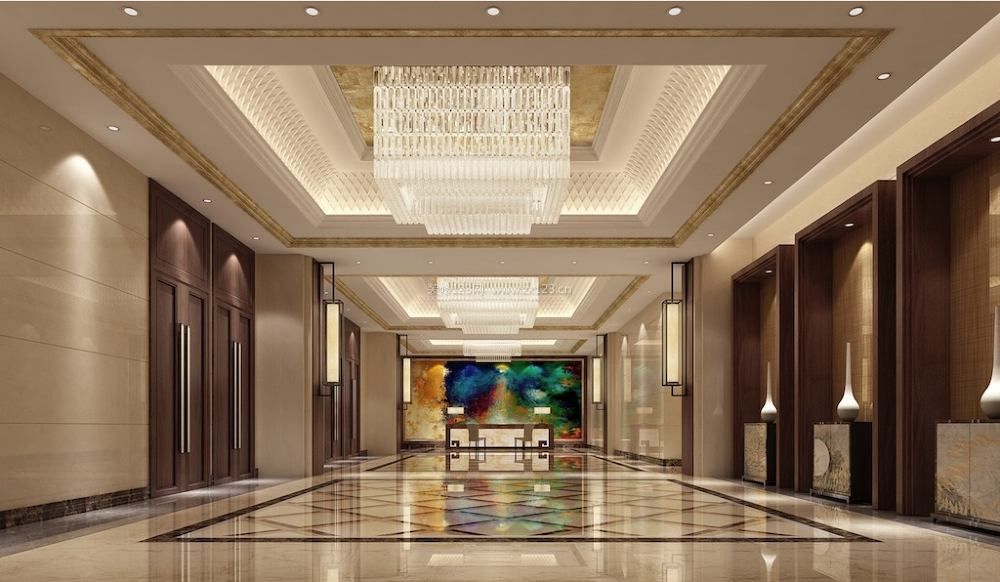 大型酒店装修效果图片 2020酒店走廊地砖效果图