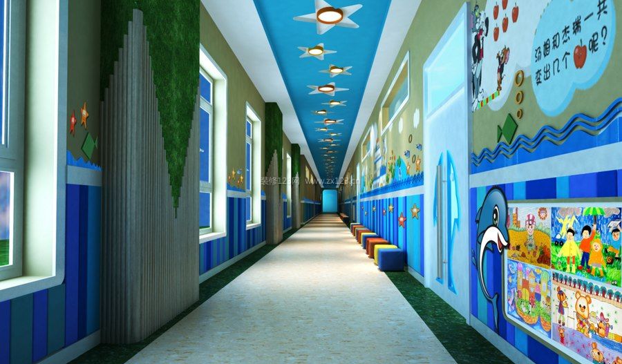 2023高端幼儿园走廊背景墙装修设计图片