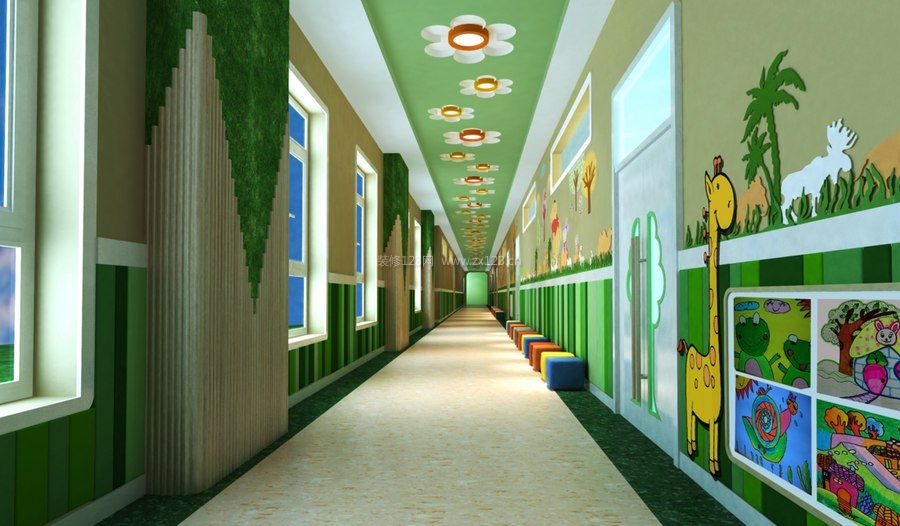 2023简约高端幼儿园走廊吊饰装修设计图片