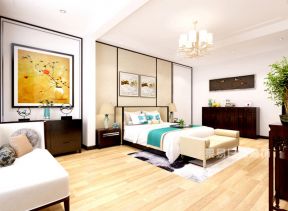 奥园国际城400平新中式卧室背景墙装修效果图