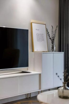 2023北欧客厅白色电视柜装修搭配效果图