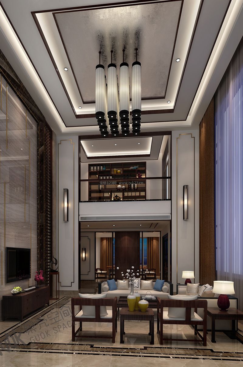 2020大气新中式别墅客厅图片 2020客厅吊灯设计效果图