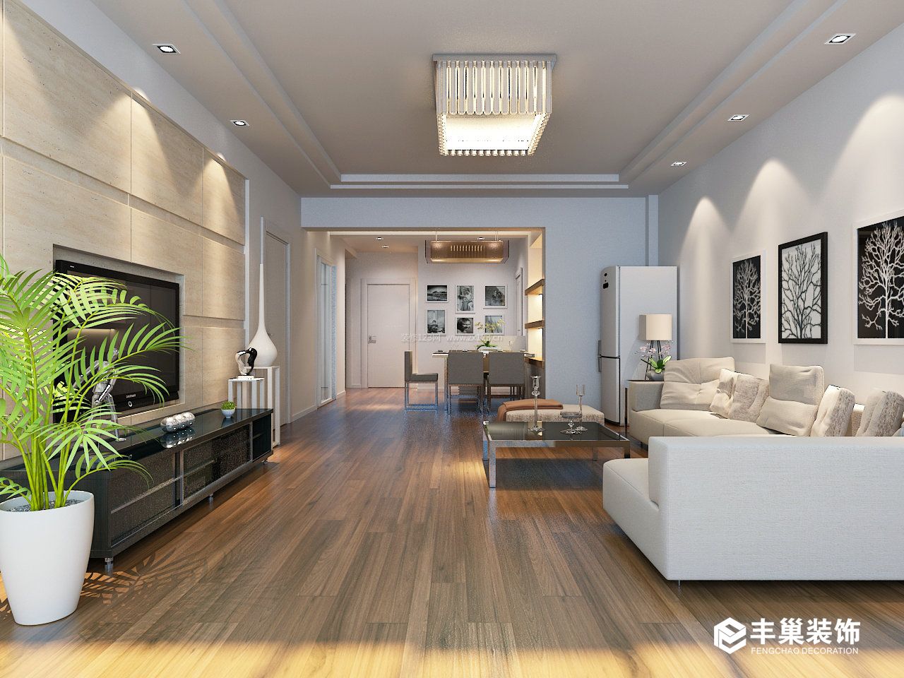 2023现代风格客厅木地板铺贴效果图片