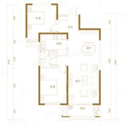 B-1户型， 2室2厅1卫1厨， 建筑面积约102.58平米