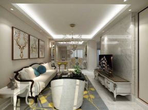 2020欧式风格客厅效果图 石材电视墙图片