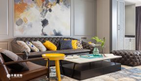 现代简约风格客厅棕色沙发装饰效果图