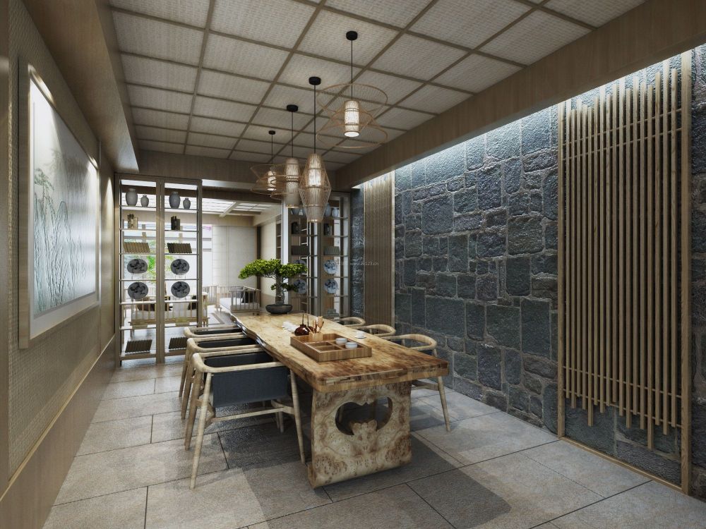 2020日式风格餐厅装修效果图 餐厅背景墙设计效果图