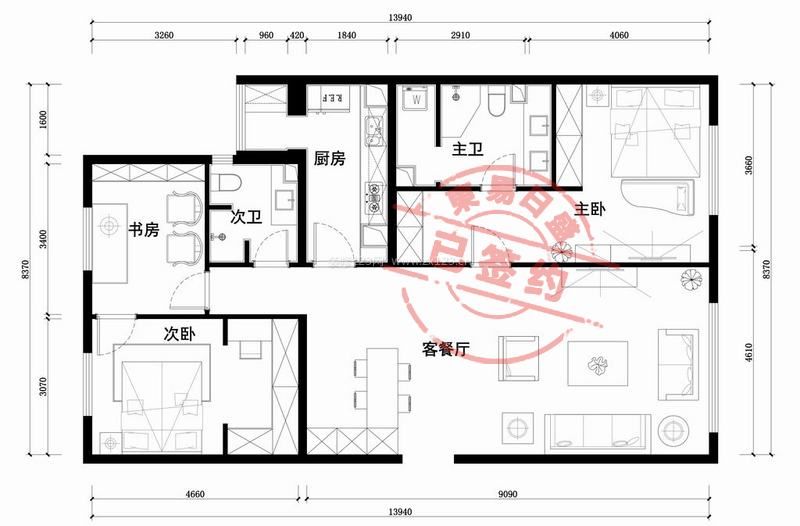 华侨城北欧风格130平米装修户型图